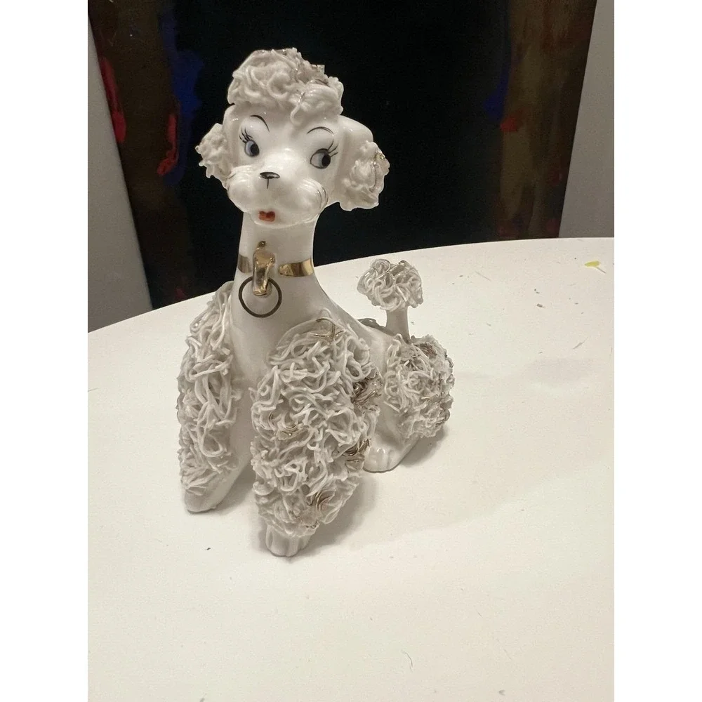 Vintage 1950's Lefton Poodle Figurine Gold Spaghetti